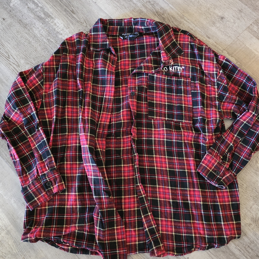 Hello Kitty Red and Black Plaid Men's Shirt